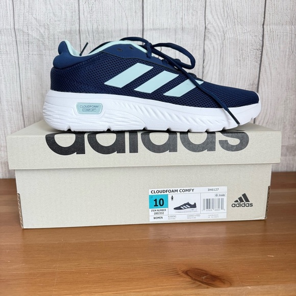 NEW ADIDAS Cloudform Comfort Sneakers Dark Blue/Halo Mint/Cloud White Woman’s 10 - Picture 1 of 5